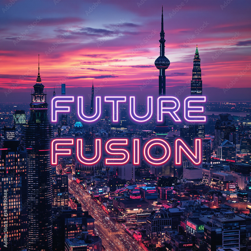 Twilight Cityscape of Tomorrow: 'Future Fusion' in Neon Glow