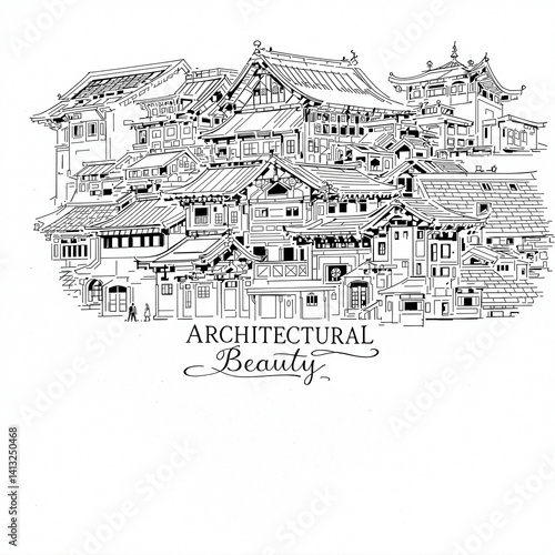 Obraz na płótnie Elegance in Eastern Architecture: A Detailed Sketch of Rooflines w salonie