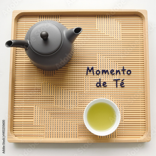 Obraz na płótnie Elegant Minimalist Eastern Tea Set on Bamboo Tray w salonie