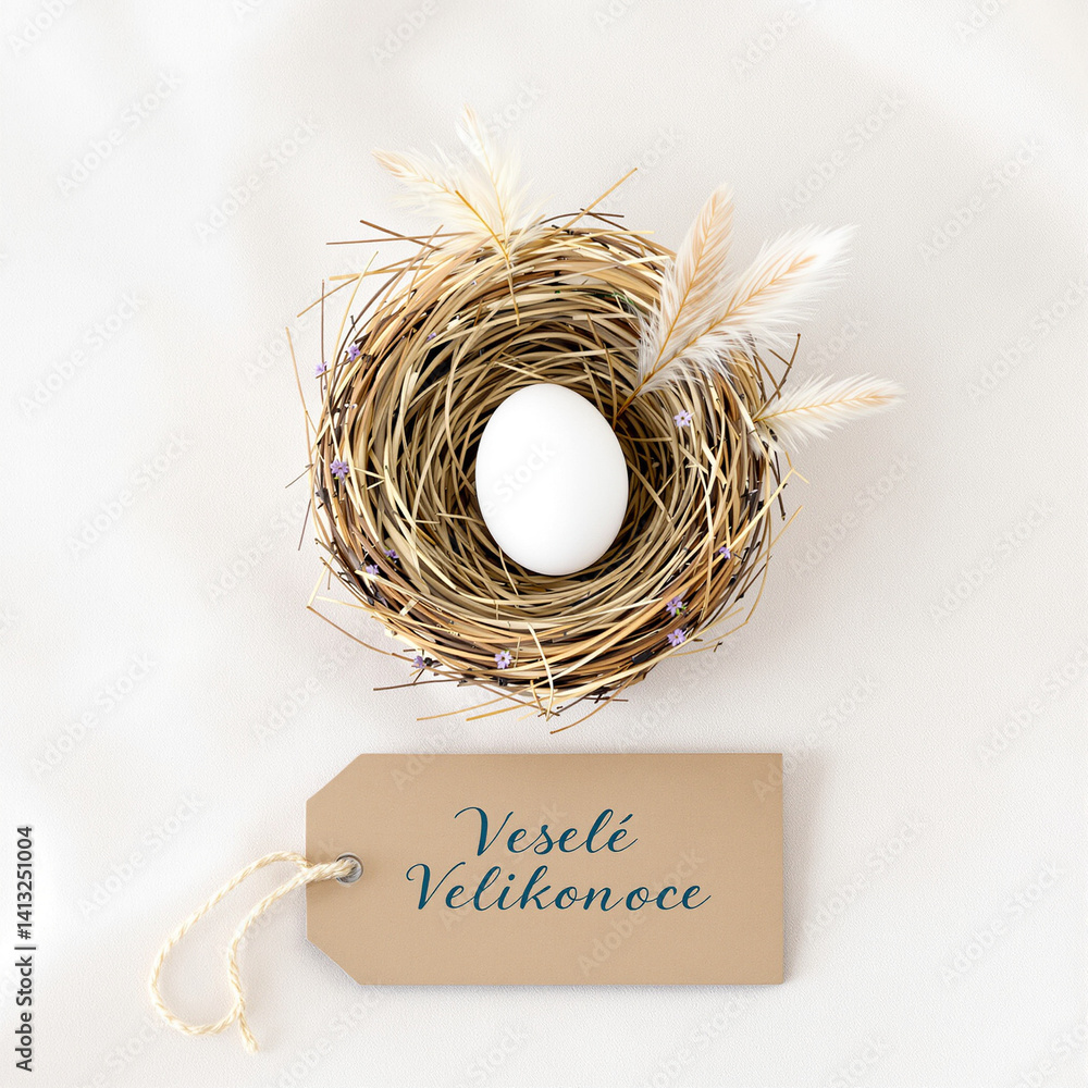 Charming Rustic Easter Nest Arrangement with Flowers and Egg