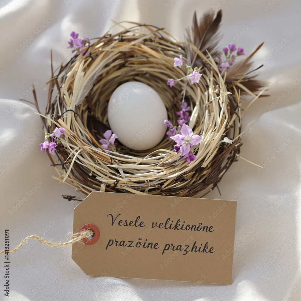Elegant Easter Nest Arrangement with Purple Flowers