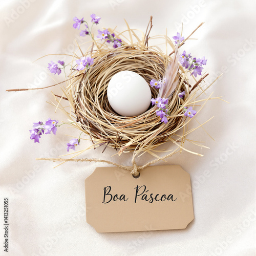 Obraz na płótnie Elegant Rustic Easter Arrangement with Bird Nest and Flowers w salonie