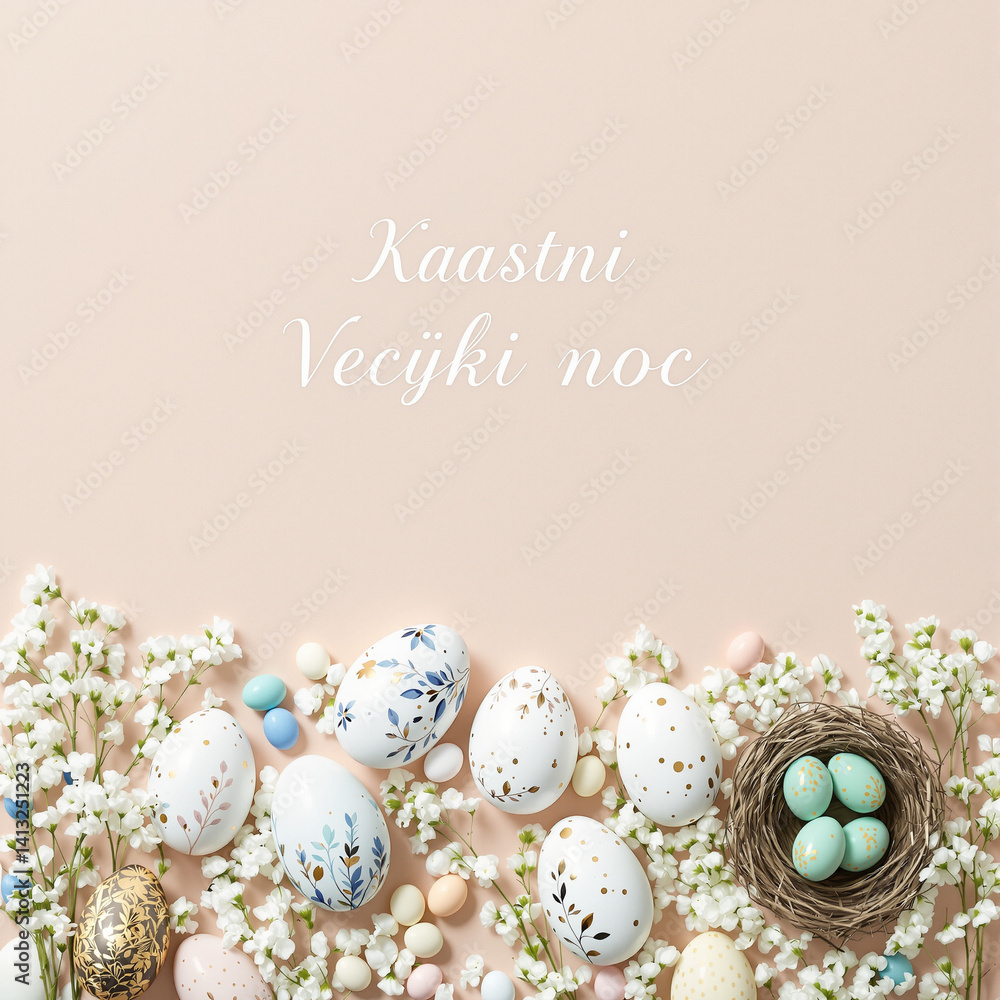 Elegant Pastel Easter Composition with Botanical Details (English)