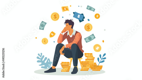Strategic Financial Planning: Man Contemplating Investment Choices, Smart Decisions, Future Growth, 