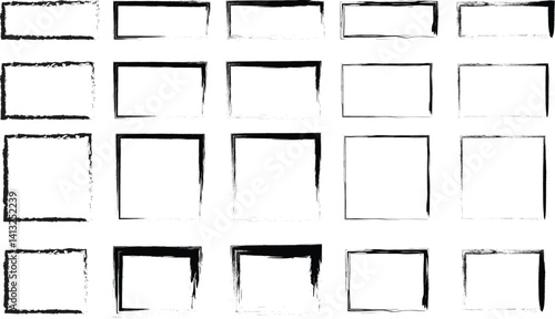 Dry paint stains brush stroke backgrounds set. Dirty artistic vector design elements, boxes, frames for text, labels, logo. Hipster stickers, paintbrush grunge stamp label backgrounds, circle frame