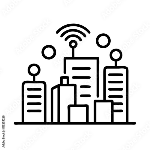 City skyline cityscape buildings urban architecture downtown modern wifi connection network tower