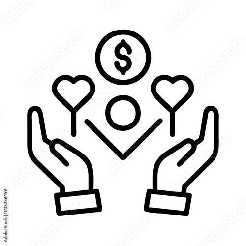 Hands holding money donation charity love heart help care finance funding support give icon