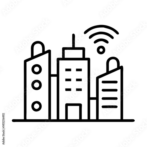 Cityscape buildings smart city technology wireless connection urban landscape architecture icon skyline