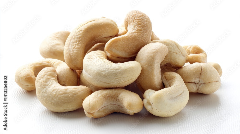 Pile of Cashews Fresh and Healthy on White Background Pile of Cashews Fresh and Healthy on White Background