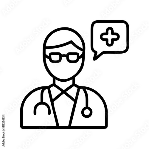 Doctor icon vector illustration of medical professional with stethoscope and plus sign chat bubble