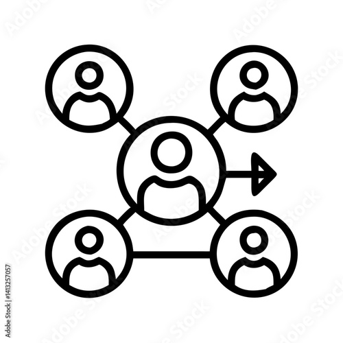 Network marketing strategy diagram with team members and referral arrow for business growth