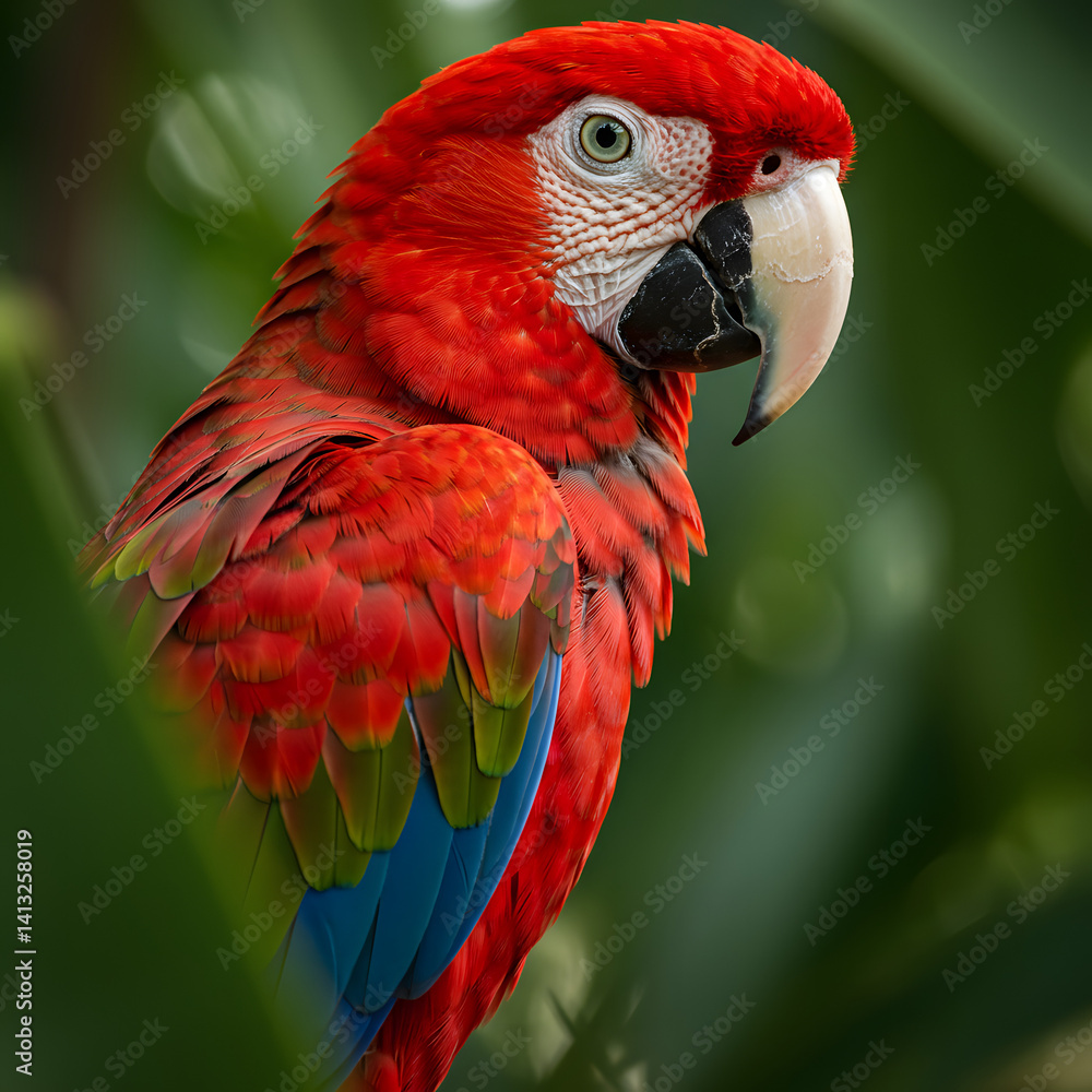 Fototapeta premium vibrant and lushly colored macaws in natural habitats, displaying exotic beauty, diverse wildlife and tropical rainforest scenes.