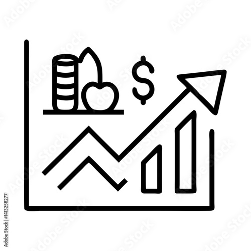 Growth chart with cherry and dollar symbol showing finance and investment performance increase report