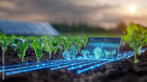 Smart agriculture technology enhances crop growth rural farmland digital farming insights open field aerial view innovation in food production