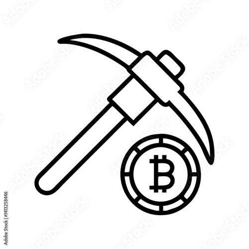 Bitcoin mining pickaxe cryptocurrency blockchain technology digital currency icon vector design element symbol sign