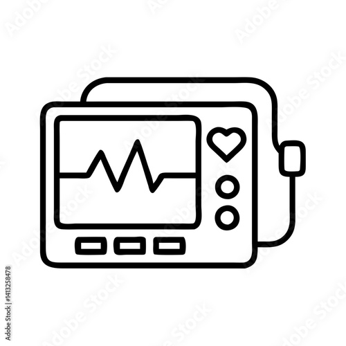 Ekg machine vector line art for medical equipment and healthcare monitoring device icon design