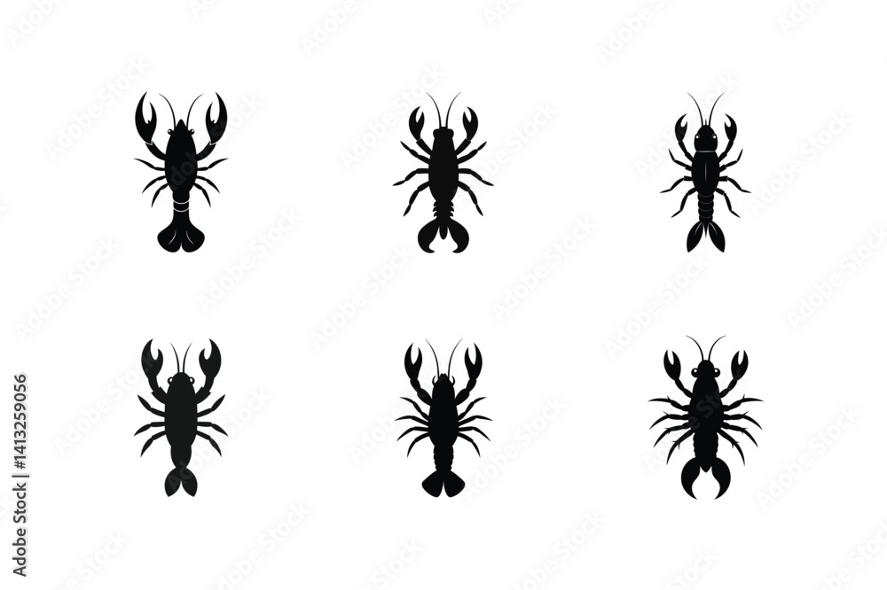 Crayfish silhouette vector Bundle Crayfish silhouette vector Bundle