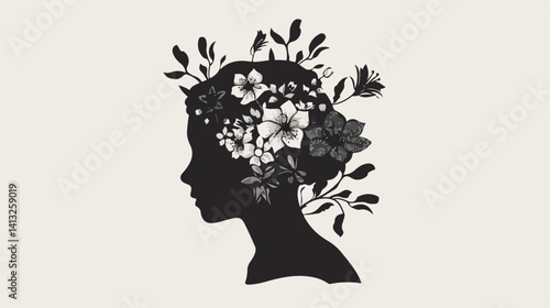Elegant Hand-Drawn Flower Head Silhouette: Perfect for Invitations, Logos, and Designs bud art card 