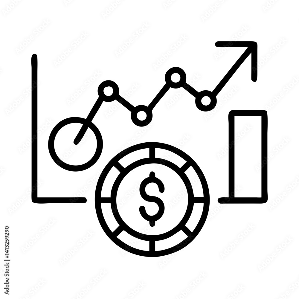 Financial growth chart with coin and dollar sign showing business investment and market analysis success Financial growth chart with coin and dollar sign showing business investment and market analysis success
