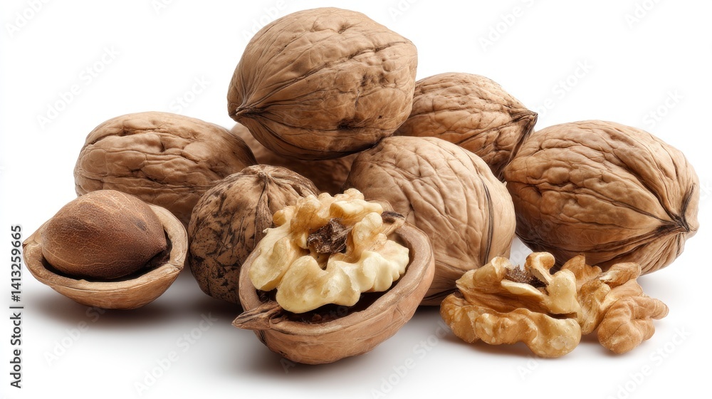 Pile of Walnuts with Open Shells and Kernels Pile of Walnuts with Open Shells and Kernels
