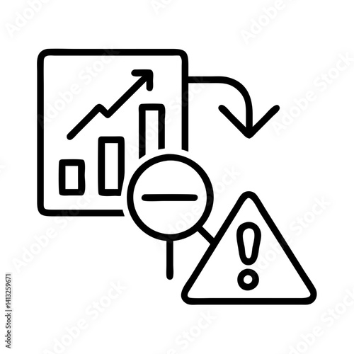 Decline chart graph decrease down arrow alert warning risk danger caution sign symbol icon vector