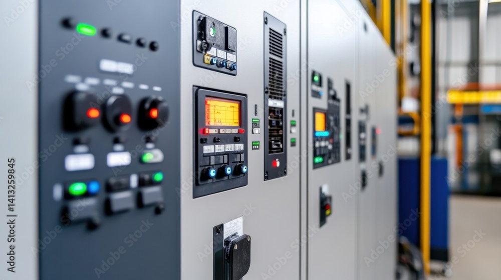 Control Panel with Buttons and Lights in Industrial Setting Control Panel with Buttons and Lights in Industrial Setting