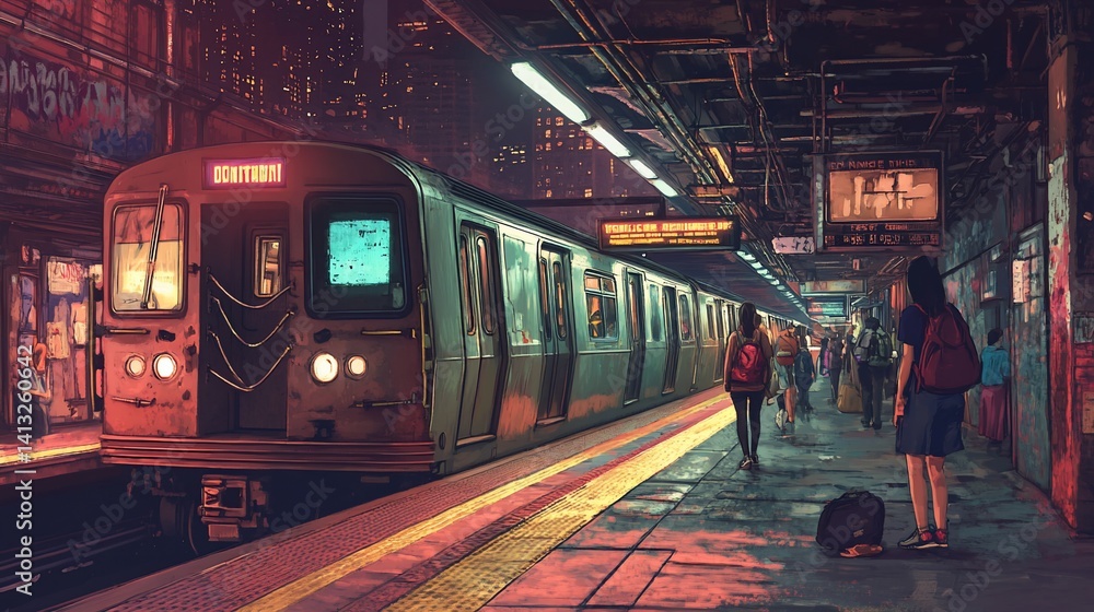 Obraz premium NYC Subway Station Evening Commute