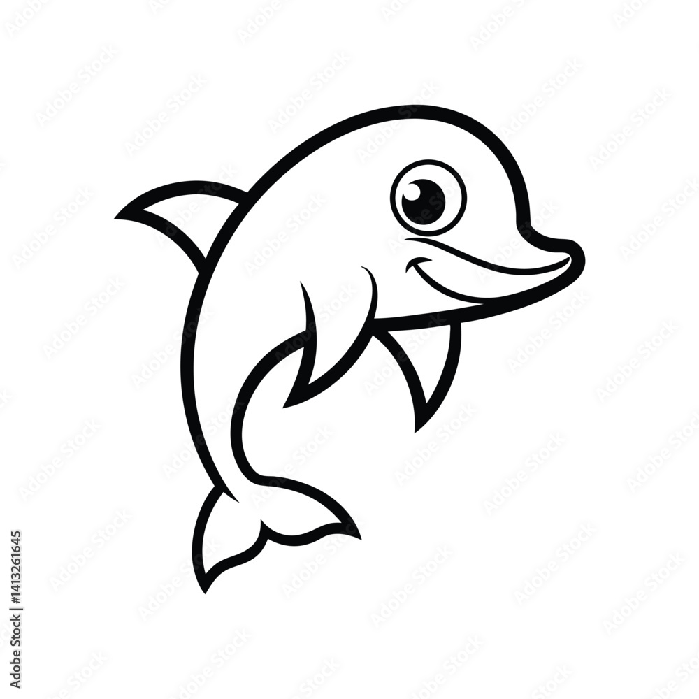Obraz premium a black outline cartoonish playful dolphin.eps