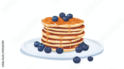 Delicious Pancakes with Blueberries: Flat Icon for Food Bloggers and Websites. Perfect for recipes  