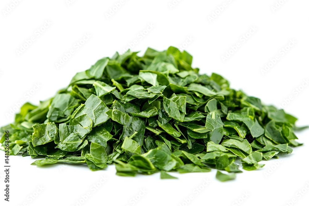Chopped Collard Greens with Bright Green Color on White Background Chopped Collard Greens with Bright Green Color on White Background