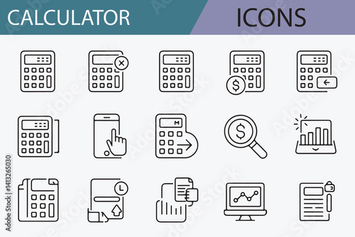  Set of Minimalistic Calculator Icons for Financial and Mathematical Applications