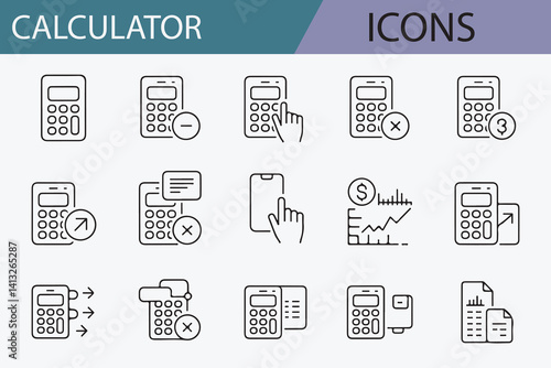 Business Calculation and Finance Icons in Modern Line Style