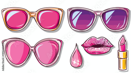 Trendy Teen Girl Patches: Cute Cartoon Fashion Icons fun style girls happy girly sweet design vector