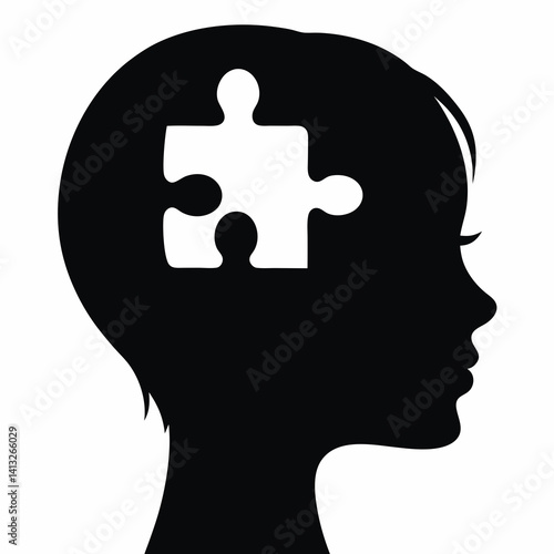 Silhouette of woman’s head with puzzle piece inside