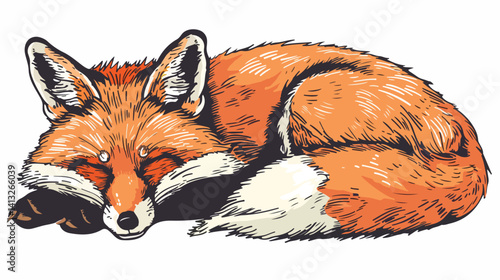 Adorable Hand-Drawn Fox Vector Illustration: Peaceful, Calm, Gentle Wildlife Art for Designs sad cute
