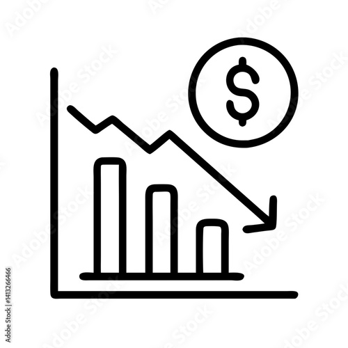 Illustration of financial loss and economic downturn with graph and dollar sign icon concept design