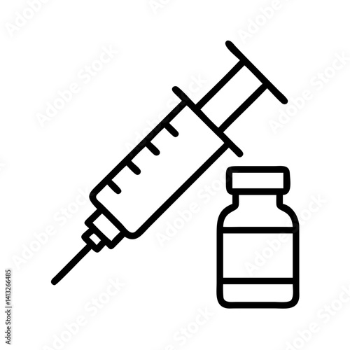 Injection syringe and vaccine vial vector icon for medical and healthcare concept design illustration
