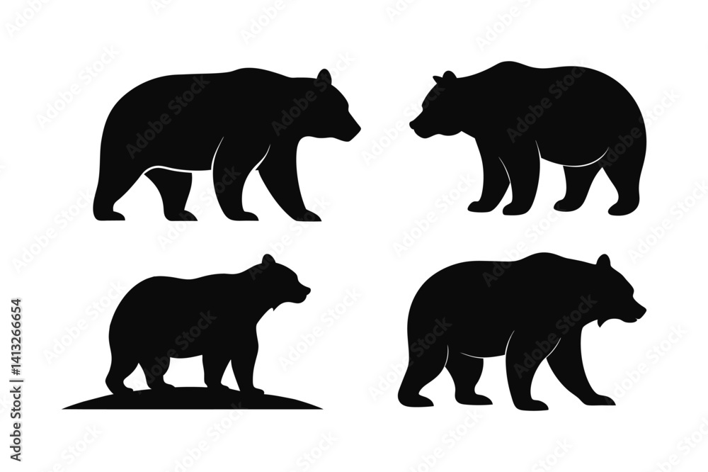 Fototapeta premium Set of Grizzly Bear Silhouette vector illustration