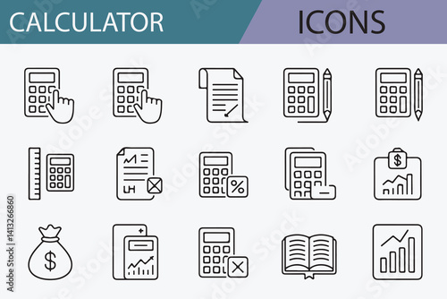Collection of Simple Line Icons for Digital Calculations