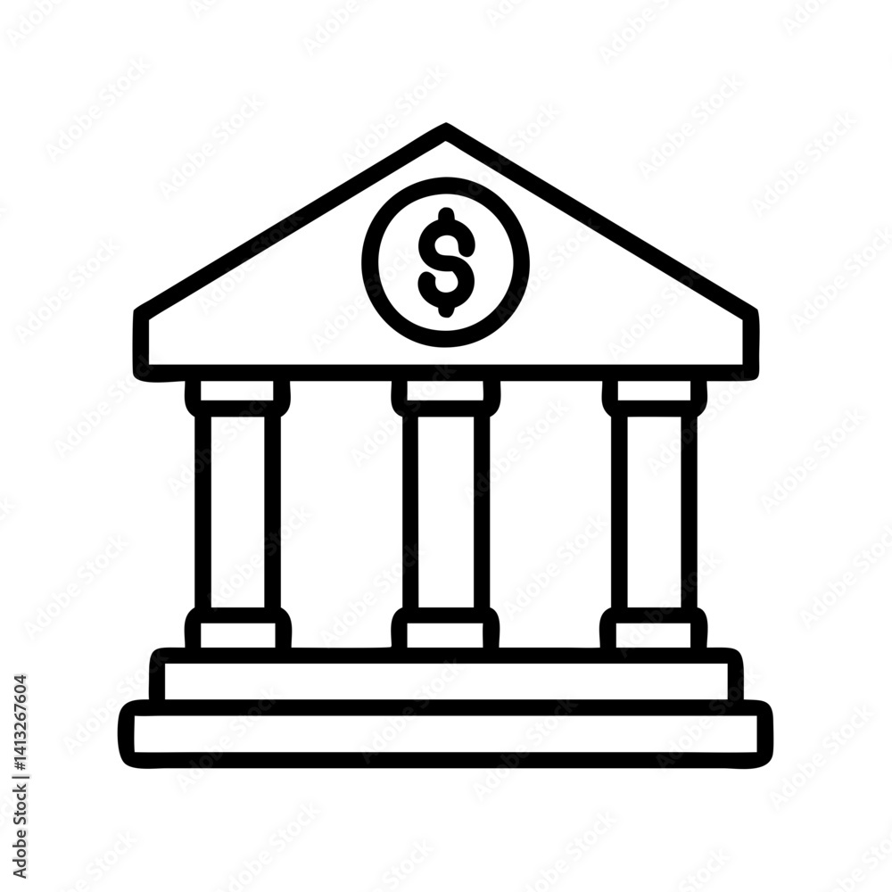 Bank building icon finance banking financial institution investment money currency wealth symbol Bank building icon finance banking financial institution investment money currency wealth symbol
