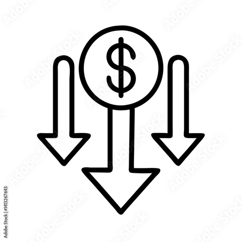 Decrease cost down arrow money loss financial crisis budget cut investment risk economic downturn