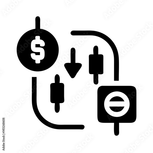 Black and White Forex Trading Icon with Dollar Symbol  