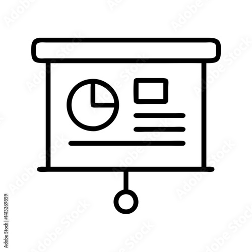 Presentation board with pie chart and text blocks for business meeting and data analysis