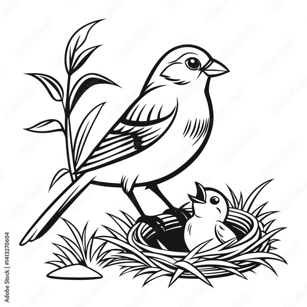 Fototapeta premium Bird perched on the nest