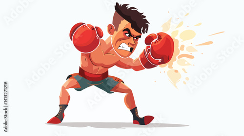 Hilarious Boxer Cartoon: Punching Punchball with Flair!  Funny Fitness Illustration, Vector Graphic.