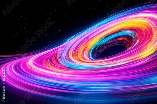 A colorful spiral of light streaks in the dark space