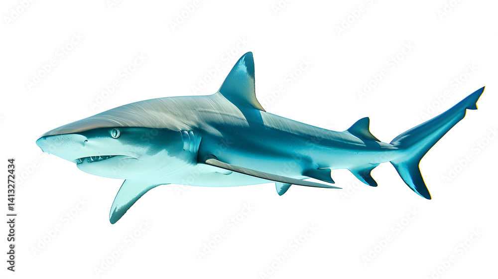 Obraz premium Underwater Diver observing grey reef shark in Palau Blue Corner - Marine Wildlife Exploration