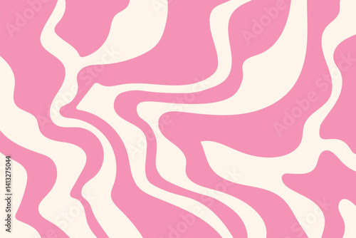 Pink Psychedelic Wavy Background. A retro pink and cream abstract background with flowing wavy lines. Great for 70s-style designs, posters, or fashion elements.