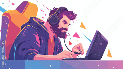 Vector Gamer Character: Lost in the Digital World of Gaming Addiction cool help habit avatar design 