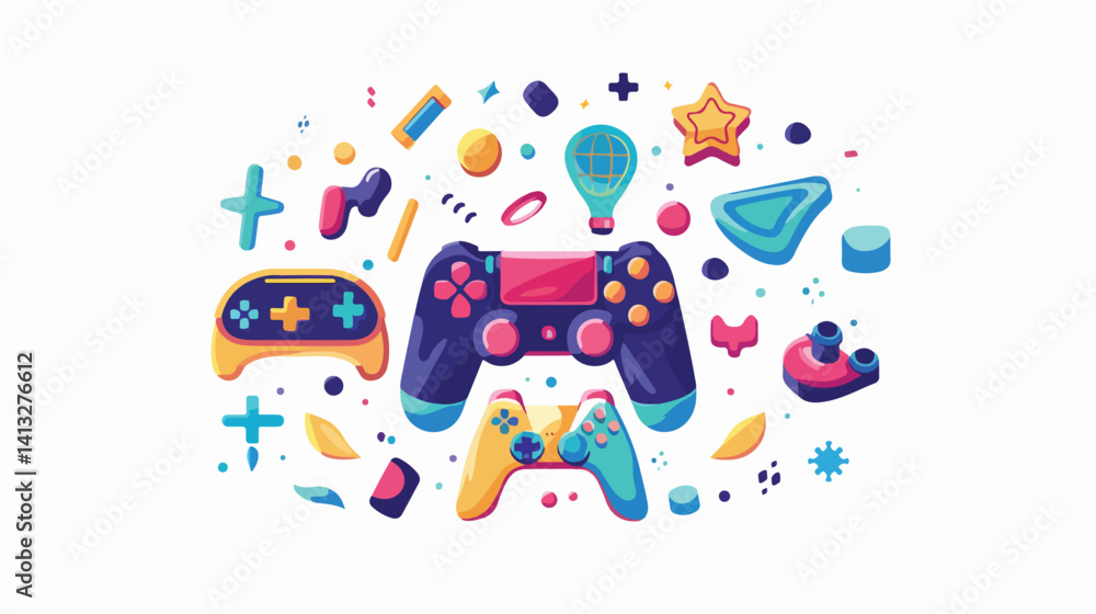 Fototapeta premium Epic Gaming Moments: Flat Vector Illustrations of Intense Gameplay Action Scenes, Perfect for Game 